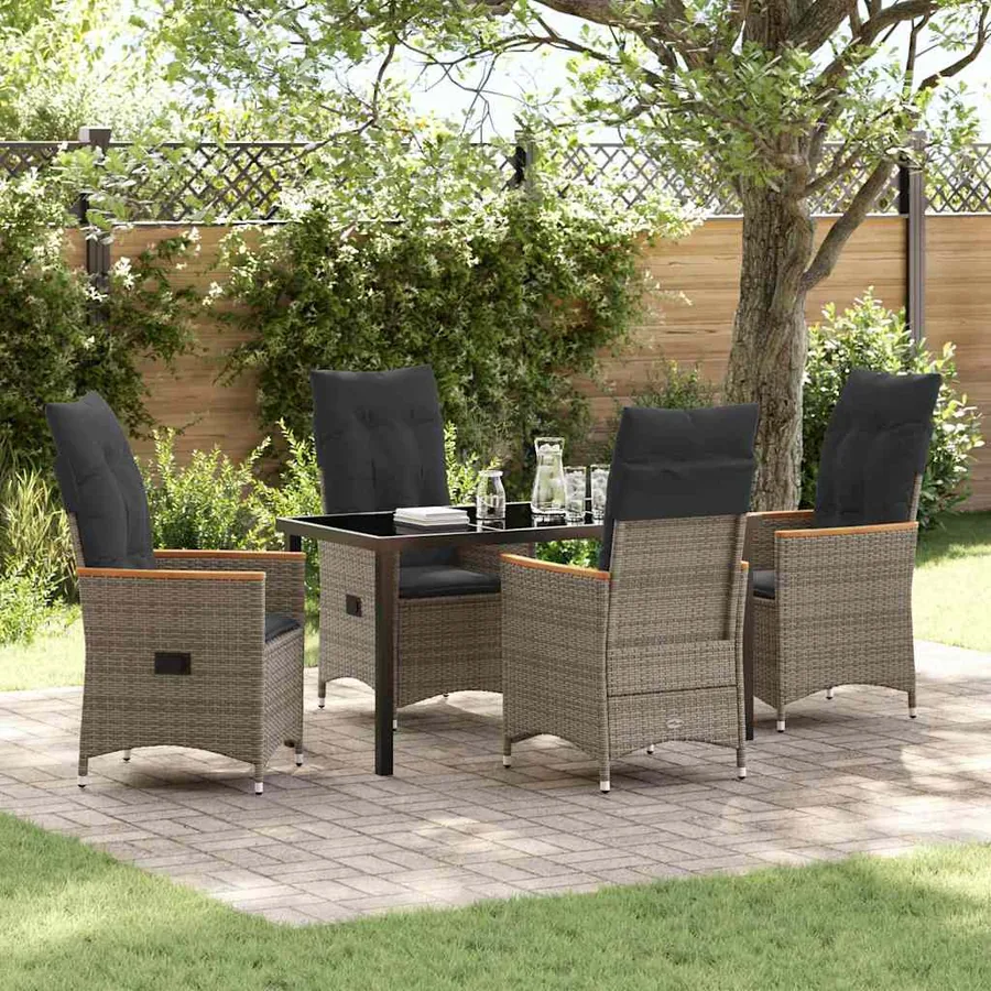 Ensemble de salle à manger pour jardin 5 pcs Gris polyrotin