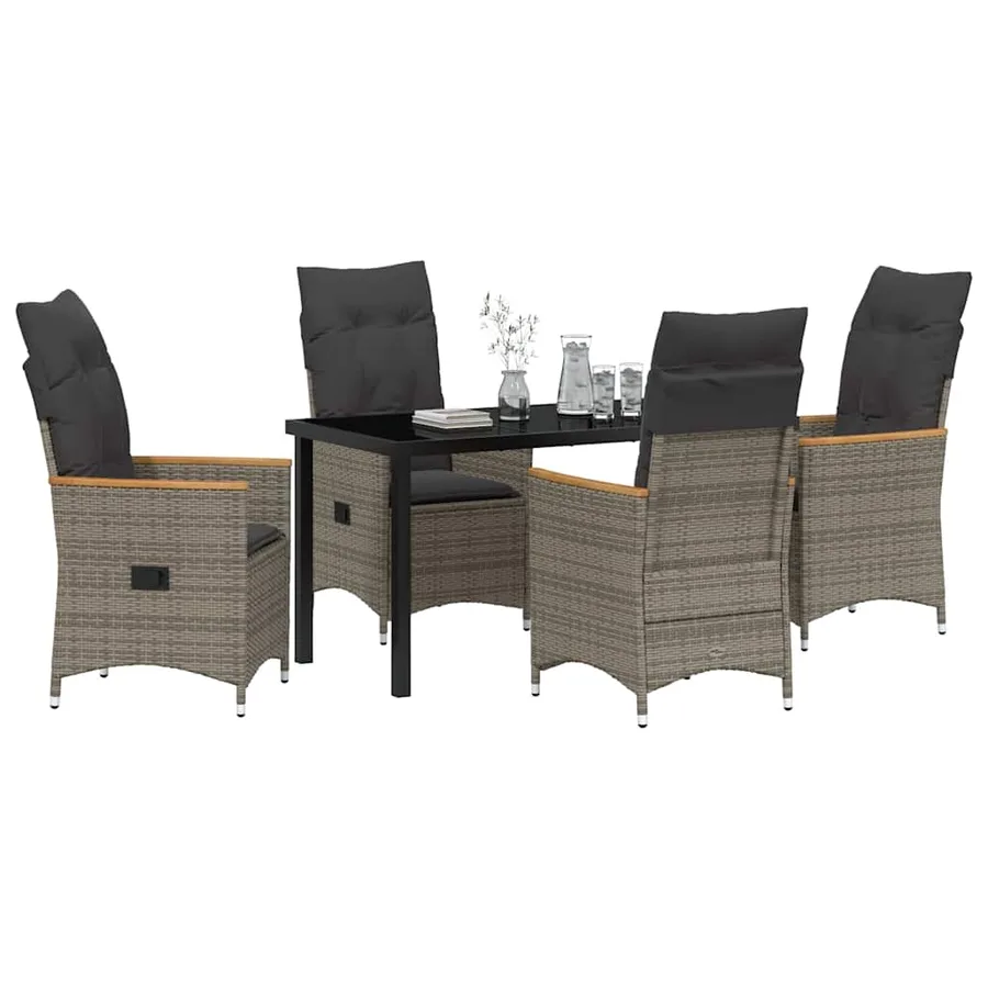 Ensemble de salle à manger pour jardin 5 pcs Gris polyrotin - 3