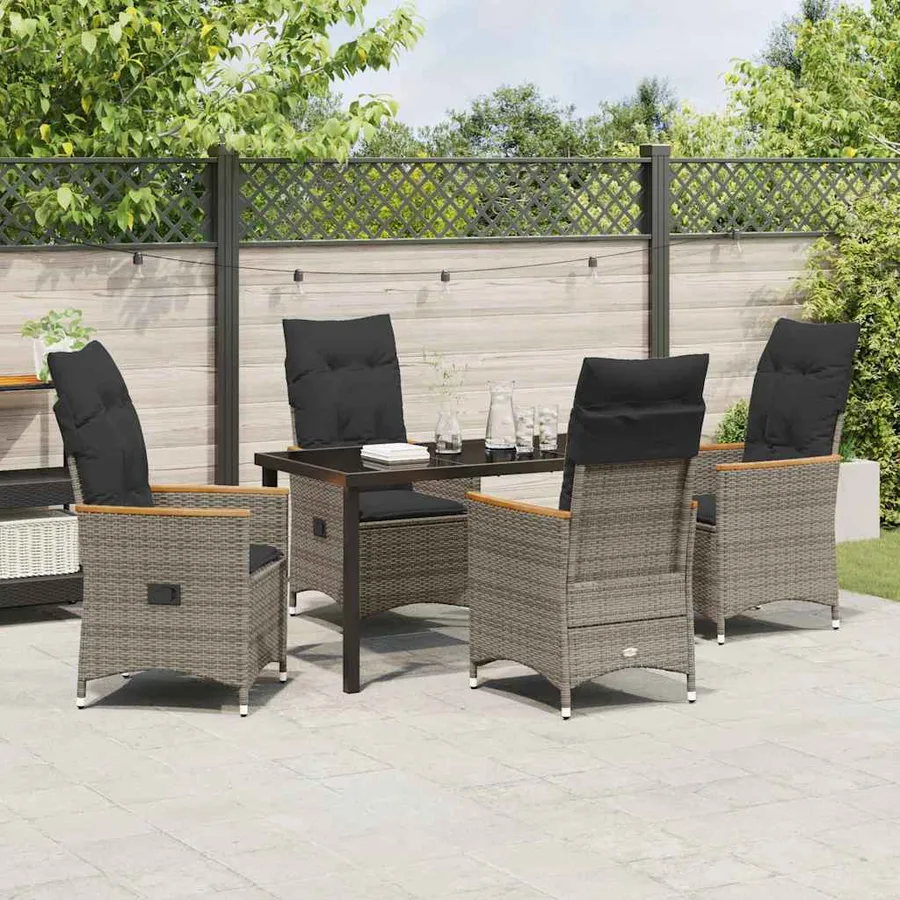 Ensemble de salle à manger pour jardin 5 pcs Gris polyrotin - 4