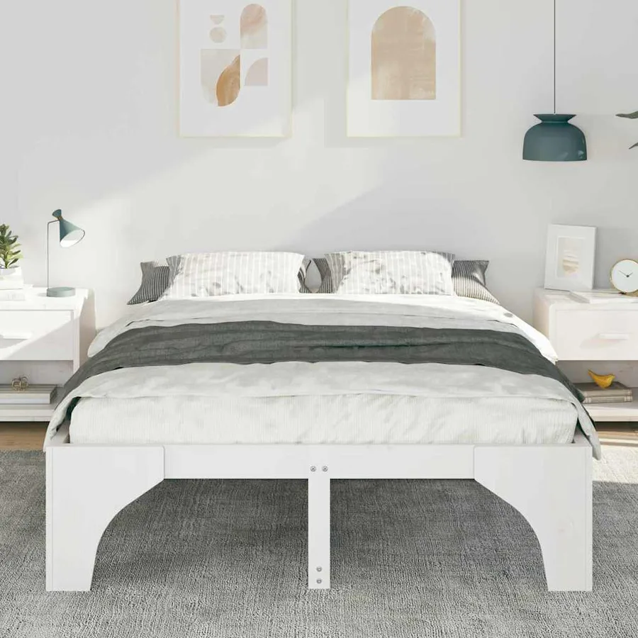 Cadre de lit Blanc 140 x 200 cm Pin massif - 3