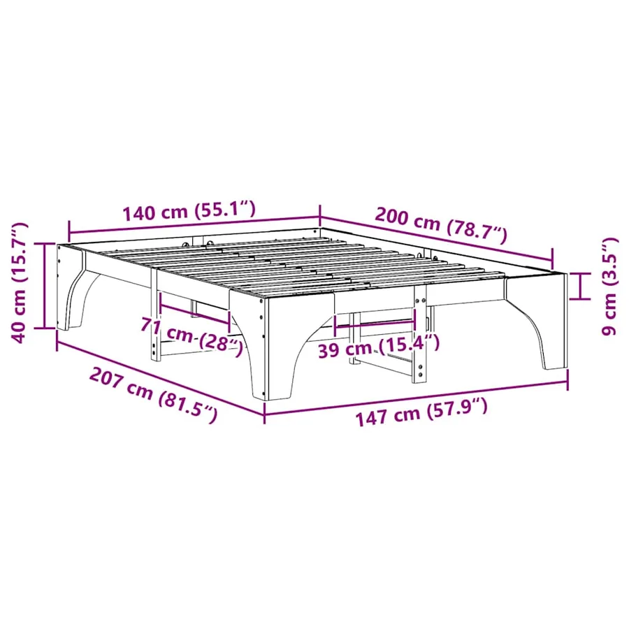 Cadre de lit Blanc 140 x 200 cm Pin massif - 8