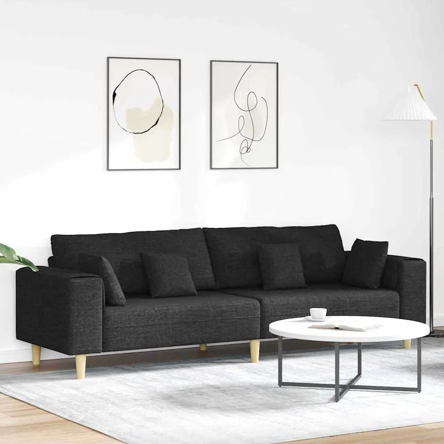 Canapé avec coussin Noir 250 x 77 x 76 cm tissu