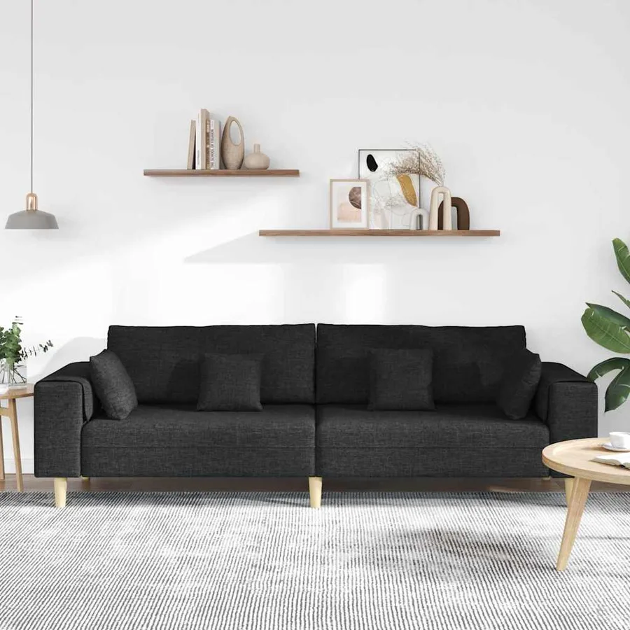Canapé avec coussin Noir 250 x 77 x 76 cm tissu - 3