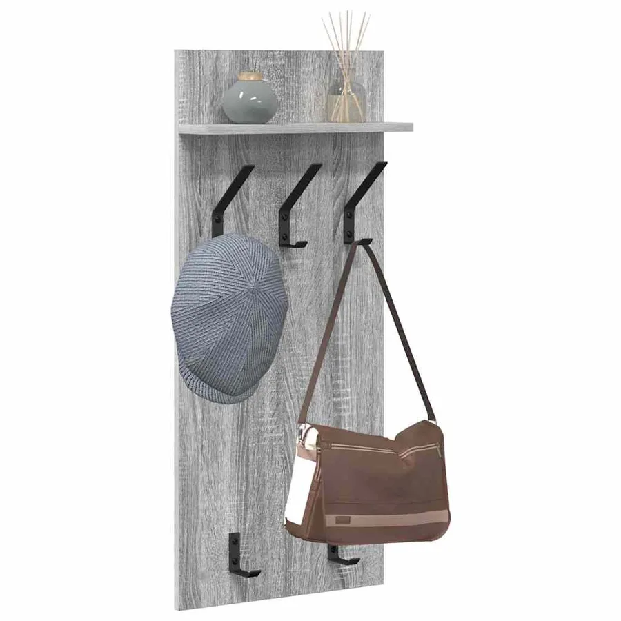 Porte-manteau mural avec étagère Gris Sonoma 40 x 10 x 90 cm - 3