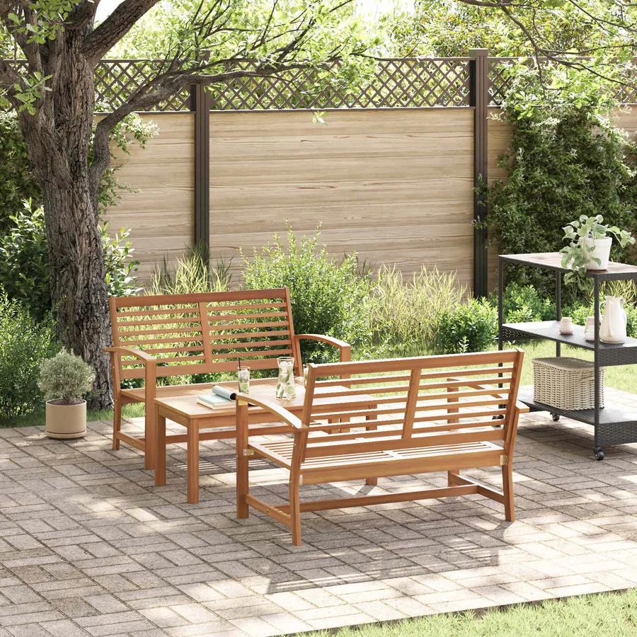 Ensemble de canapé de jardin 3 pcs Naturel Bois de teck massif
