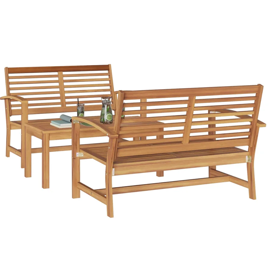 Ensemble de canapé de jardin 3 pcs Naturel Bois de teck massif - 3