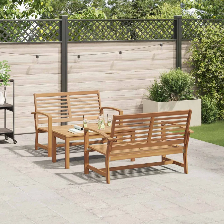 Ensemble de canapé de jardin 3 pcs Naturel Bois de teck massif - 4