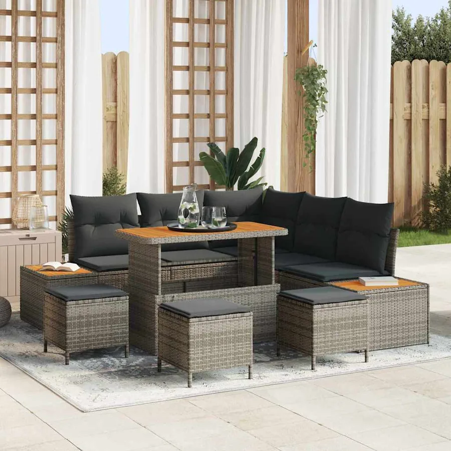 Ensemble de canapé de jardin avec coussin 9 pcs Gris Poly rotin
