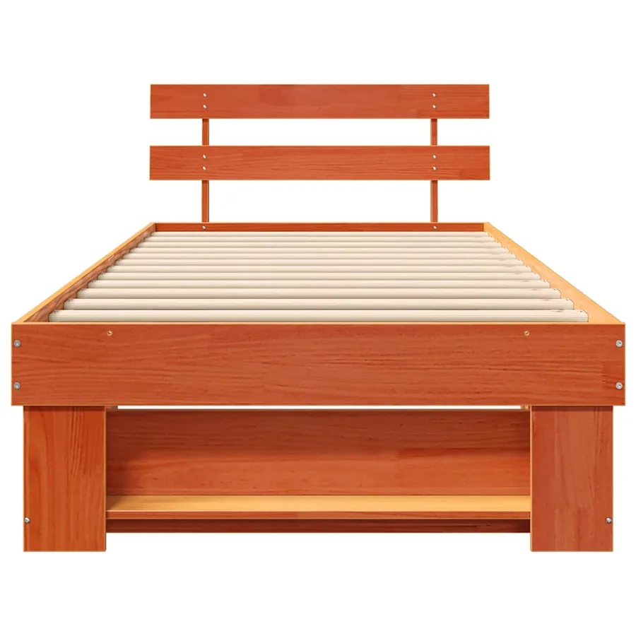 Cadre de lit avec tête de lit Brun cire 75 x 190 cm Pin massif - 5
