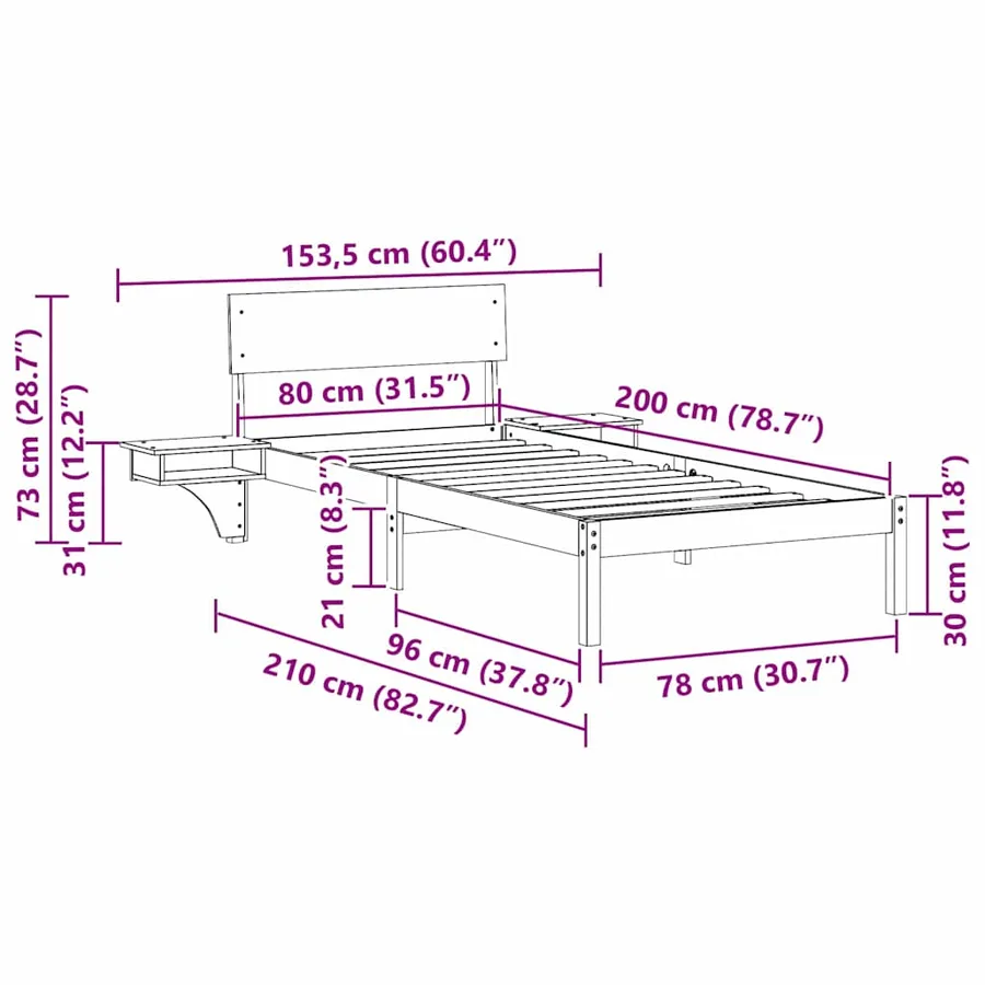 Cadre de lit avec tête de lit Blanc 80 x 200 cm Pin massif - 11