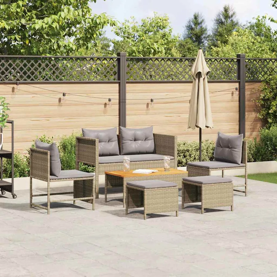 Ensemble de canapé de jardin 6 pcs Beige et Gris clair