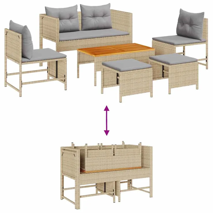 Ensemble de canapé de jardin 6 pcs Beige et Gris clair - 12