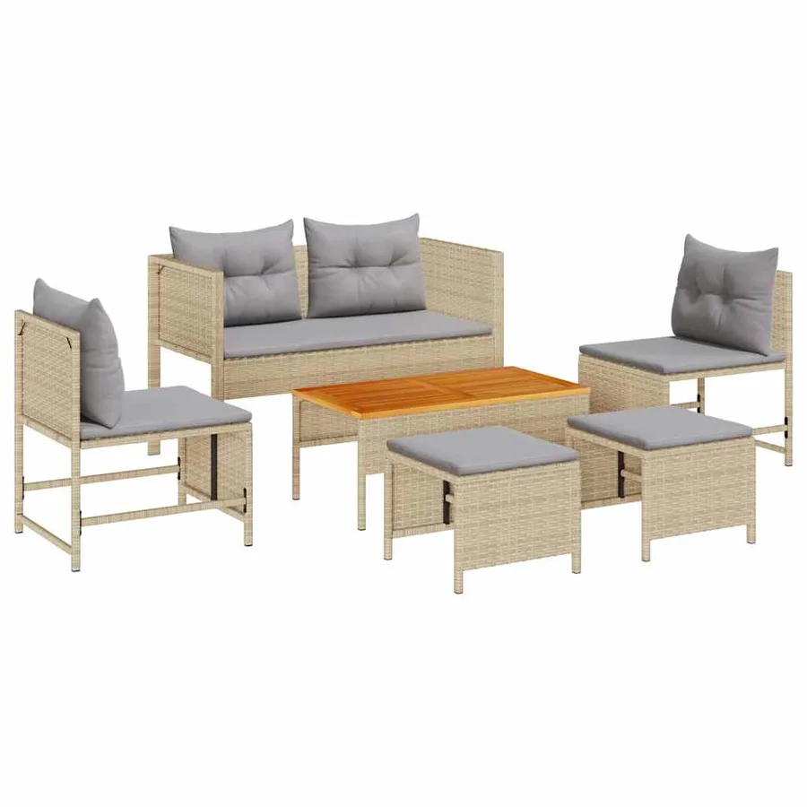 Ensemble de canapé de jardin 6 pcs Beige et Gris clair - 2