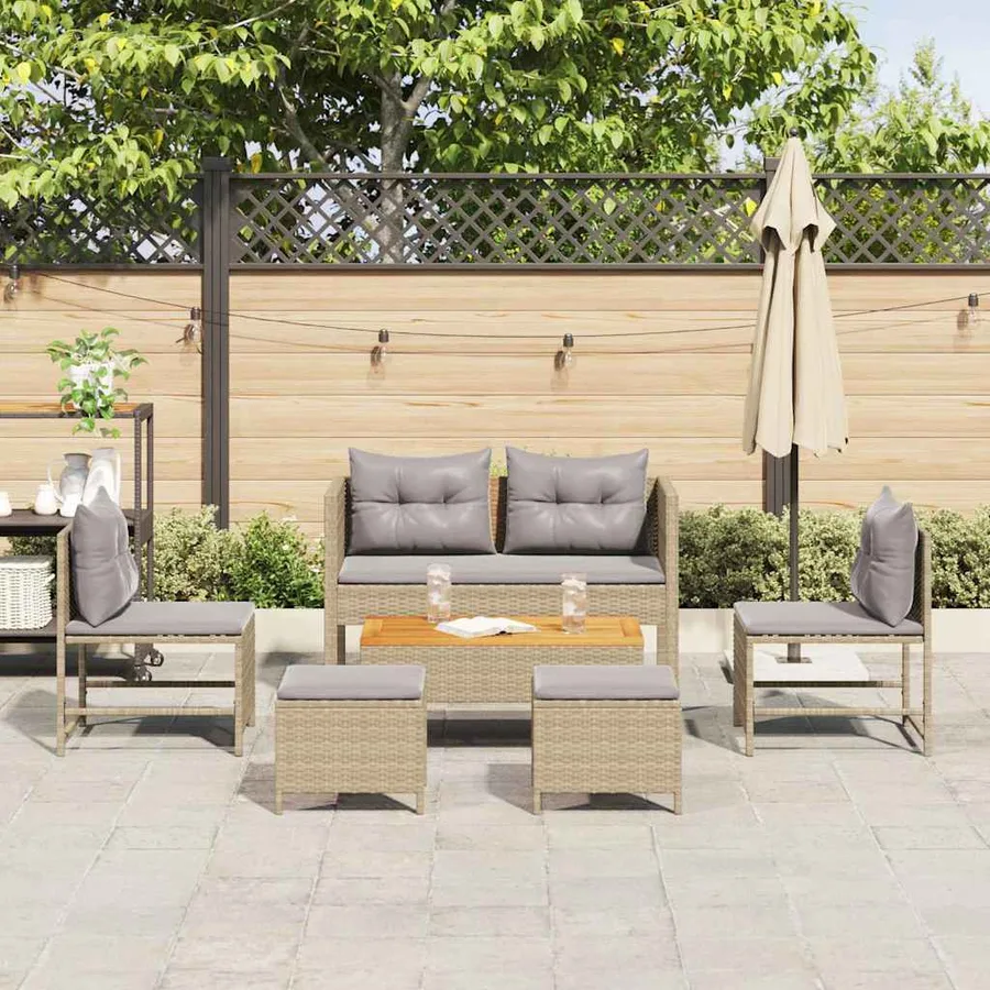 Ensemble de canapé de jardin 6 pcs Beige et Gris clair - 3