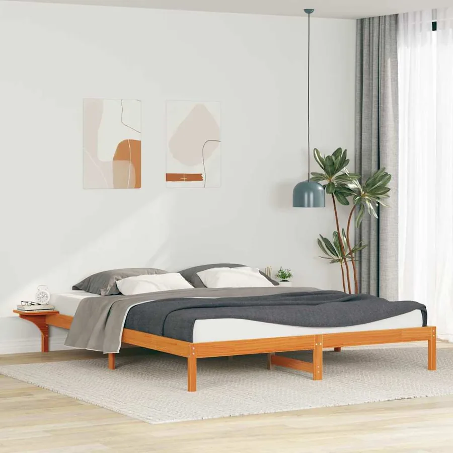 Cadre de lit avec tables de chevet Brun cire 200 x 220 cm