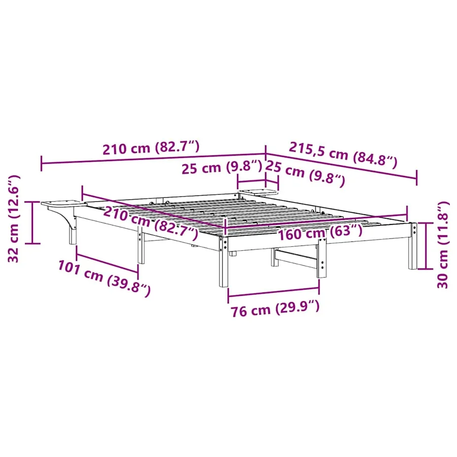 Cadre de lit avec tables de chevet Blanc 160 x 210 cm - 11