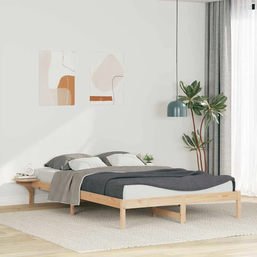 Cadre de lit avec tables de chevet Naturel 140 x 210 cm