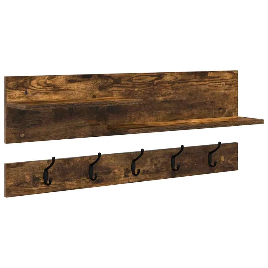 Porte-manteau mural avec étagère Chêne fumé 90 x 15 x 36 cm - 2