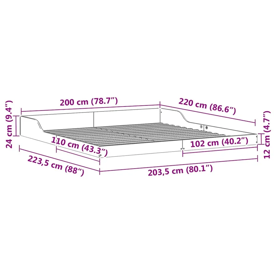Cadre de lit Marron 200 x 220 cm Pin massif - 8