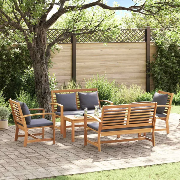 Ensemble de canapé de jardin 5 pcs Naturel Bois de teck massif