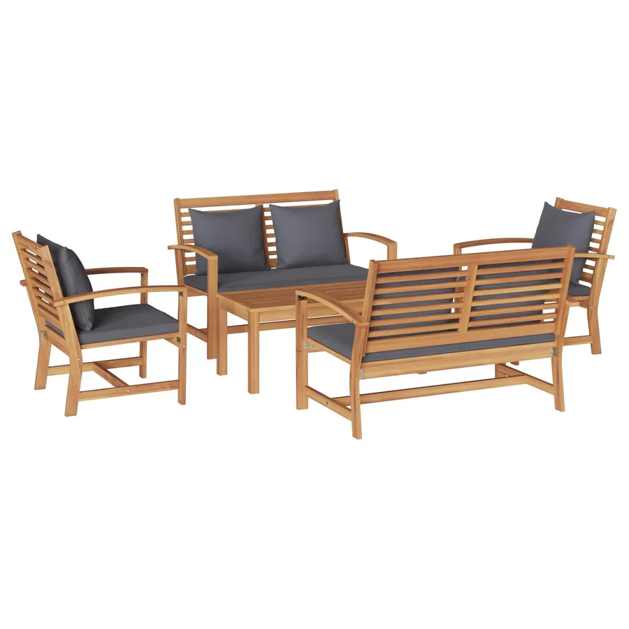Ensemble de canapé de jardin 5 pcs Naturel Bois de teck massif - 2