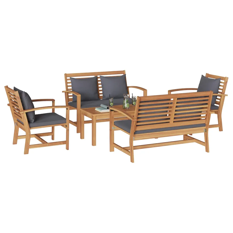 Ensemble de canapé de jardin 5 pcs Naturel Bois de teck massif - 3