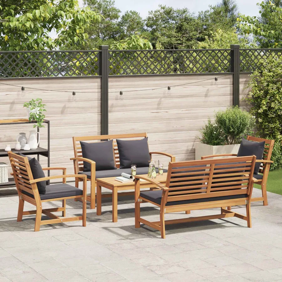 Ensemble de canapé de jardin 5 pcs Naturel Bois de teck massif - 4