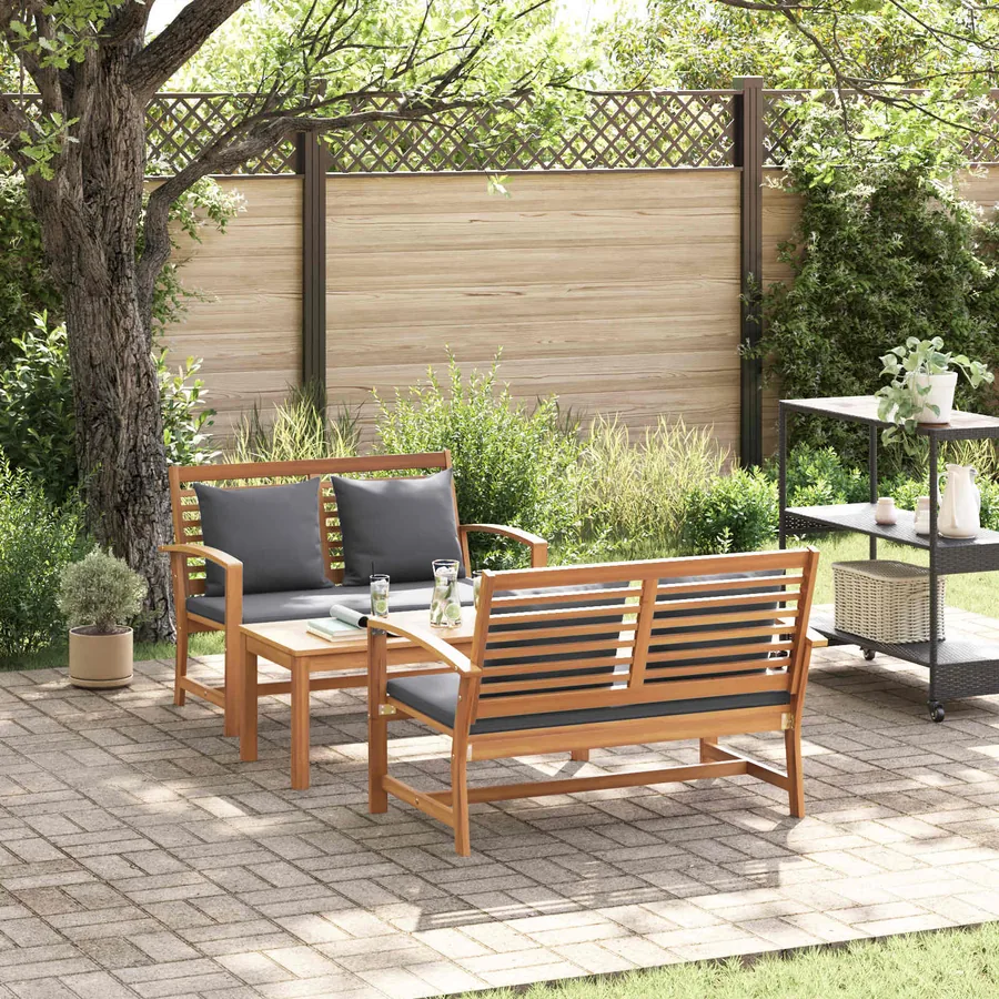 Ensemble de canapé de jardin 3 pcs Naturel Bois de teck massif