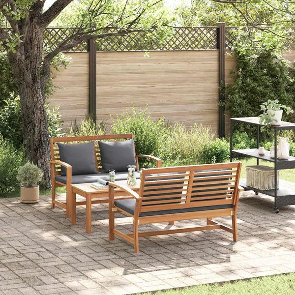 Ensemble de canapé de jardin 3 pcs Naturel Bois de teck massif