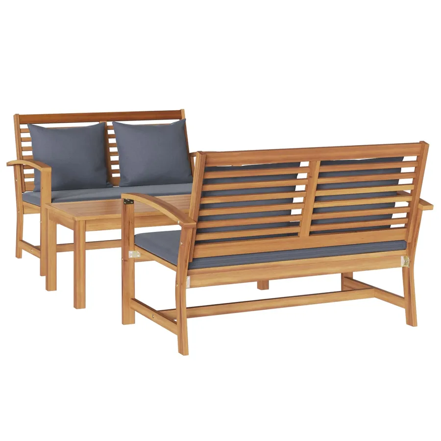 Ensemble de canapé de jardin 3 pcs Naturel Bois de teck massif - 2