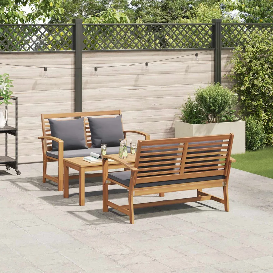 Ensemble de canapé de jardin 3 pcs Naturel Bois de teck massif - 4