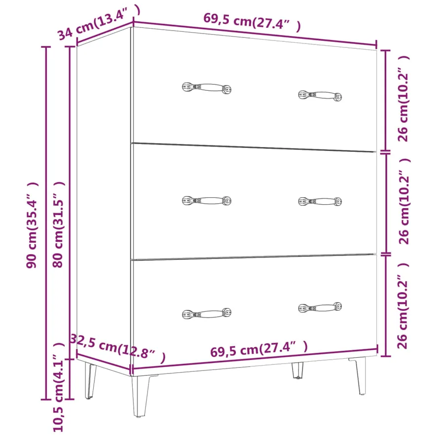 Buffet chêne sonoma 69,5x34x90 cm bois d'ingénierie - 8