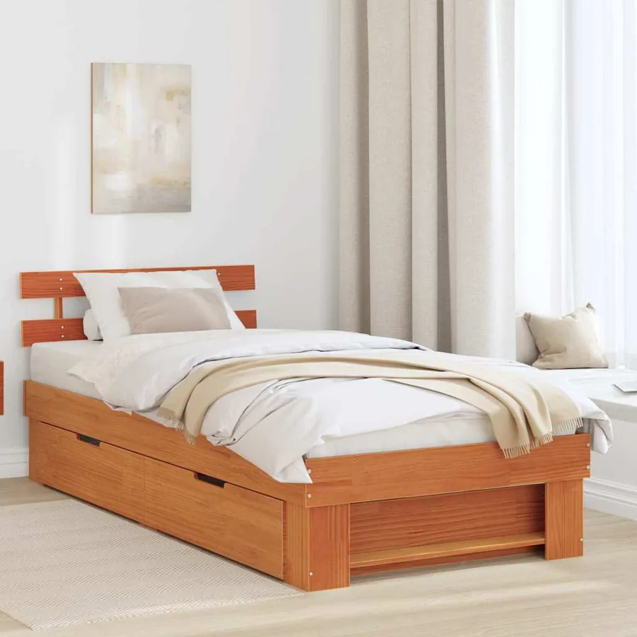 Cadre de lit avec tête de lit Brun cire 75 x 190 cm Pin massif
