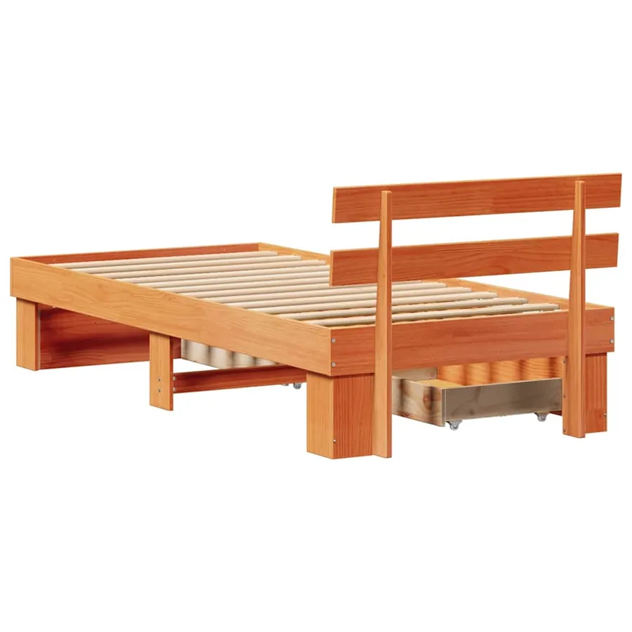 Cadre de lit avec tête de lit Brun cire 75 x 190 cm Pin massif - 10