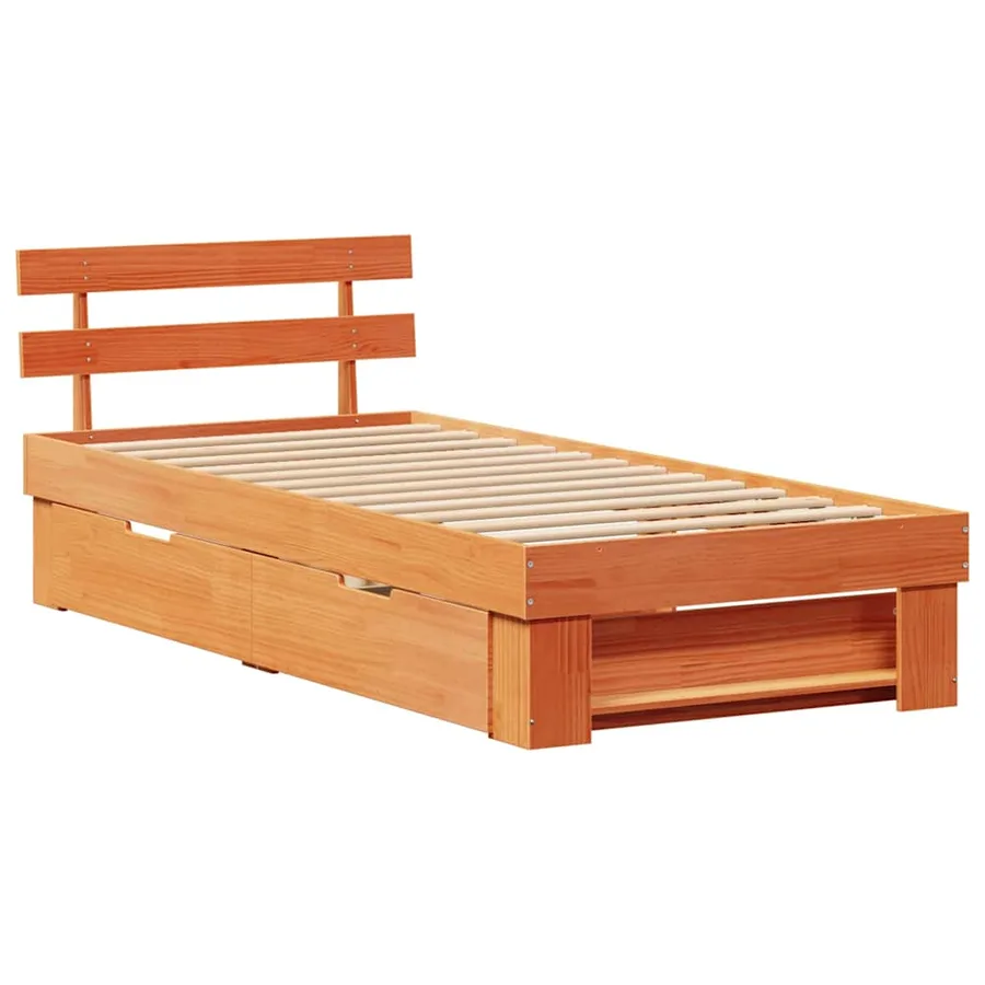 Cadre de lit avec tête de lit Brun cire 75 x 190 cm Pin massif - 5