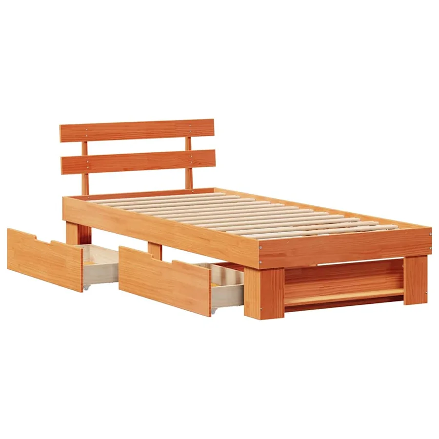 Cadre de lit avec tête de lit Brun cire 75 x 190 cm Pin massif - 6
