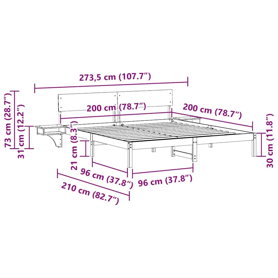 Cadre de lit avec tête de lit Blanc 200 x 200 cm Pin massif - 11