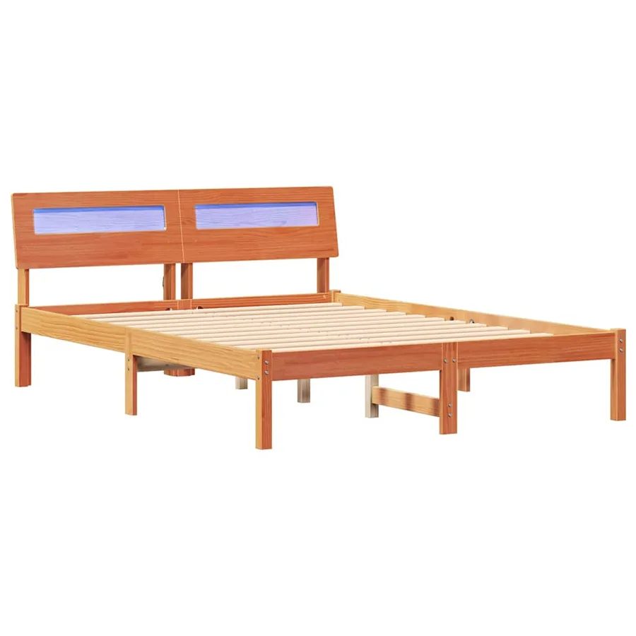 Cadre de lit avec tête de lit Brun cire 140 x 190 cm Pin massif - 2