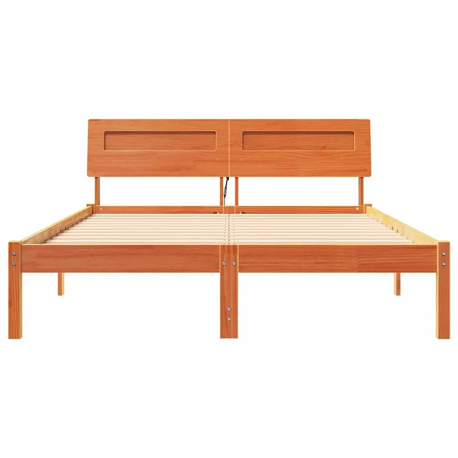 Cadre de lit avec tête de lit Brun cire 140 x 190 cm Pin massif - 5