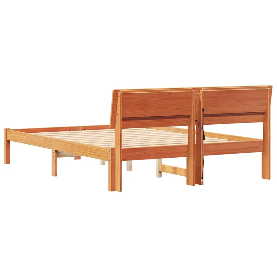 Cadre de lit avec tête de lit Brun cire 140 x 190 cm Pin massif - 7