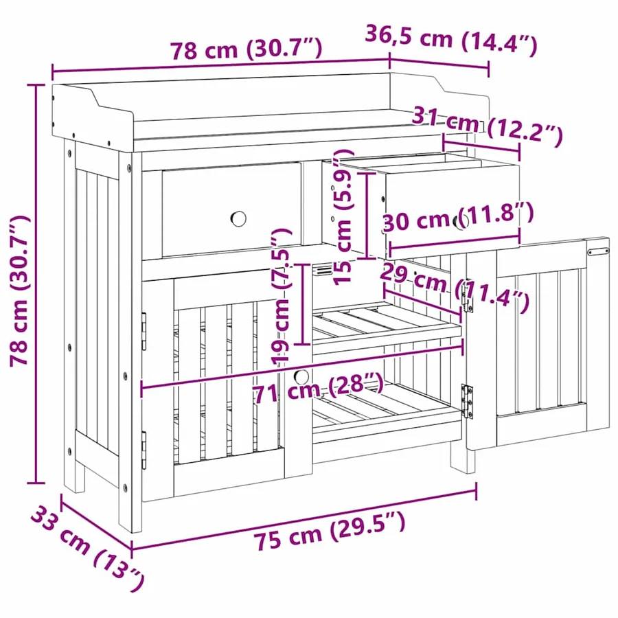 Armoire de jardin avec tiroir Naturel 78 x 36,5 x 78 cm - 11