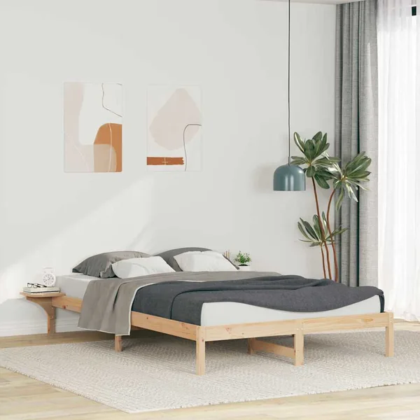 Cadre de lit avec tables de chevet Naturel 140 x 220 cm