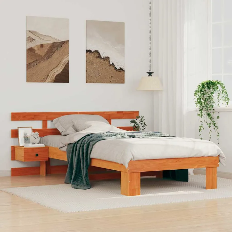 Cadre de lit avec tête de lit Brun cire 90 x 200 cm Pin massif