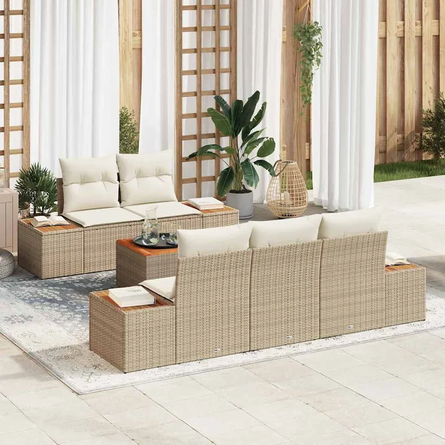 Ensemble de canapé de jardin 6 pcs Beige Poly rotin