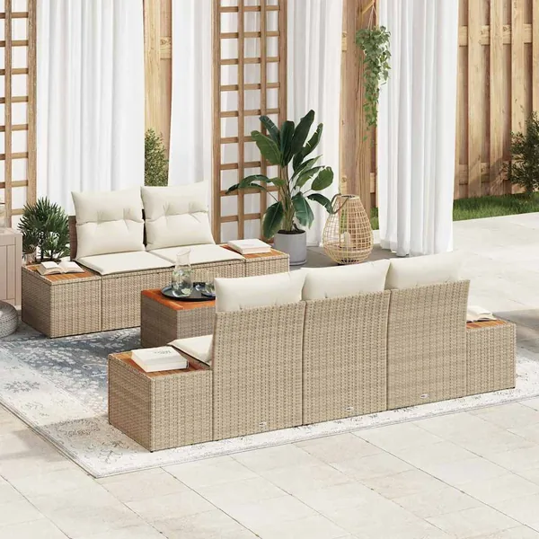 Ensemble de canapé de jardin 6 pcs Beige Poly rotin