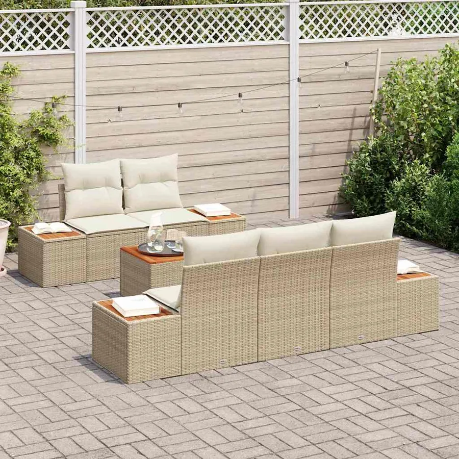 Ensemble de canapé de jardin 6 pcs Beige Poly rotin - 3