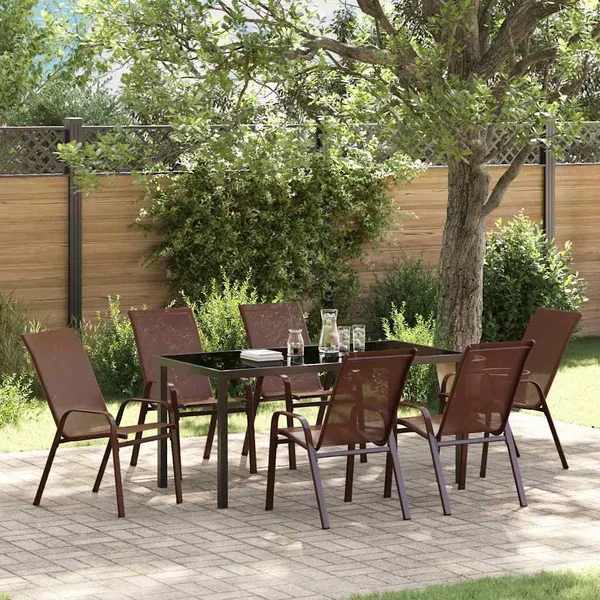 Ensemble de salle à manger pour jardin 7 pcs Marron et Noir