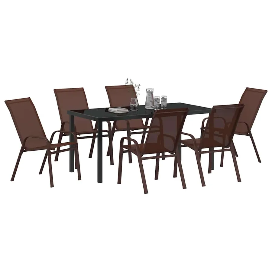 Ensemble de salle à manger pour jardin 7 pcs Marron et Noir - 3