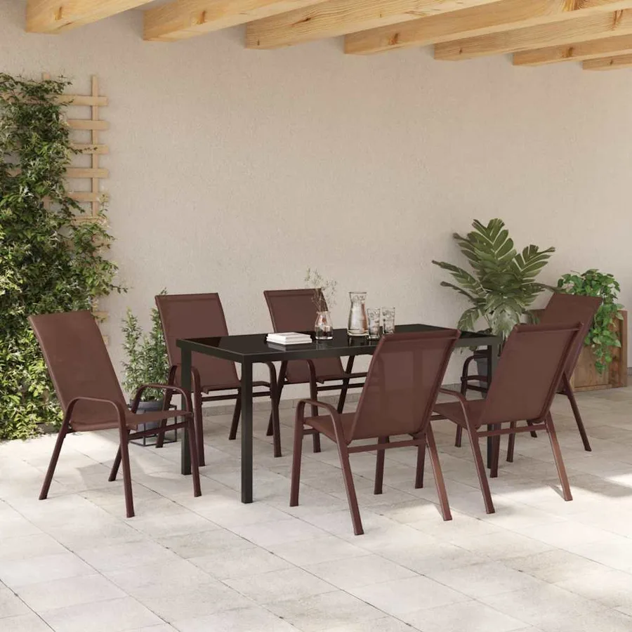 Ensemble de salle à manger pour jardin 7 pcs Marron et Noir - 4