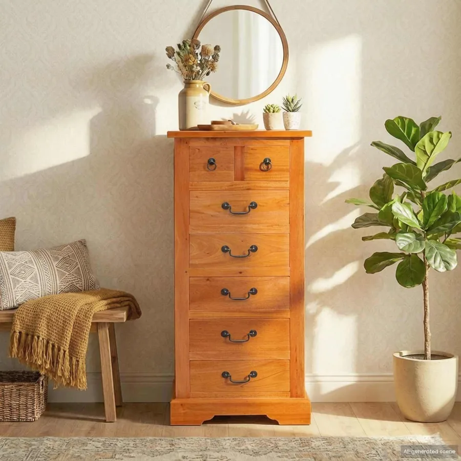 Commode Naturel 45 x 35 x 100,5 cm Bois de Mahogany Massif - 3